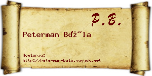 Peterman Béla névjegykártya