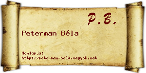 Peterman Béla névjegykártya